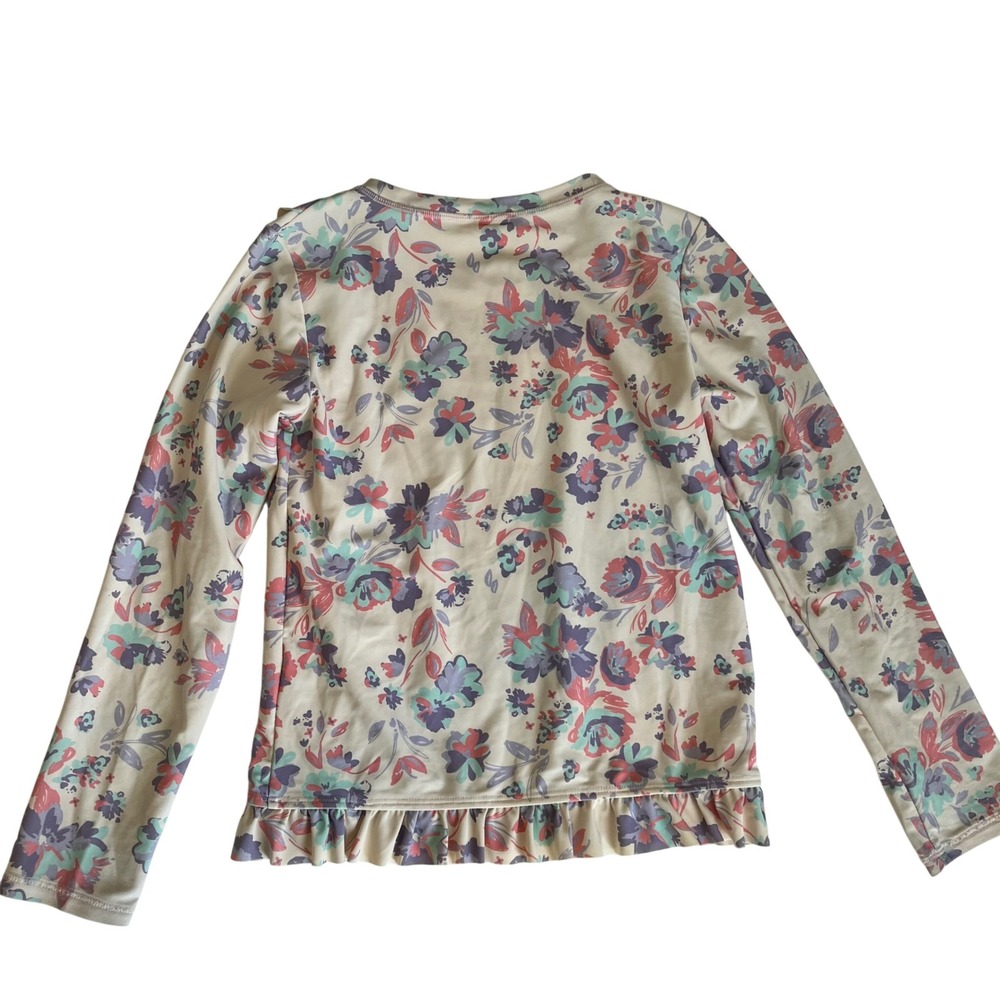 Ruffle Butts Girls Long‎ Sleeve Rash Guard Swim Shirt Cream Floral Size 10